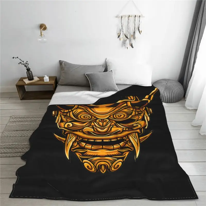 Golden Devil Samurai Mask Blanket High For Bed Lightweight Sofa Dedicated Machine Washable