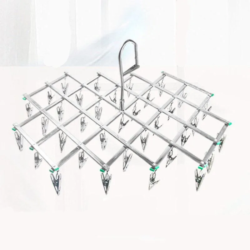 16/35 Clips Stainless Steel Laundry Rack Foldable Sock Clothes Airer Folding Hanger Drying Hanger Clothes Underwear Socks Holder