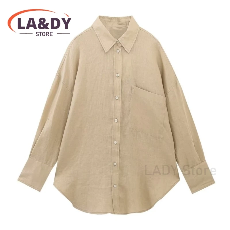 Shirt Women 2024 Spring Summer Fashion Loose Single-Breasted Tops Female Solid Color Casual Long Sleeve Pocket Blouses