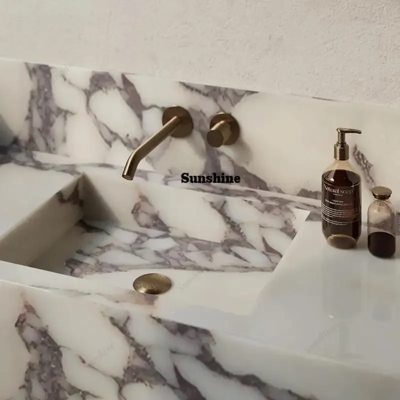 

Набор для ванной комнаты в французском стиле из натурального камня: настенная раковина скрытого монтажа, подвесная консоль для ванной и отельного класса мебель для хранения