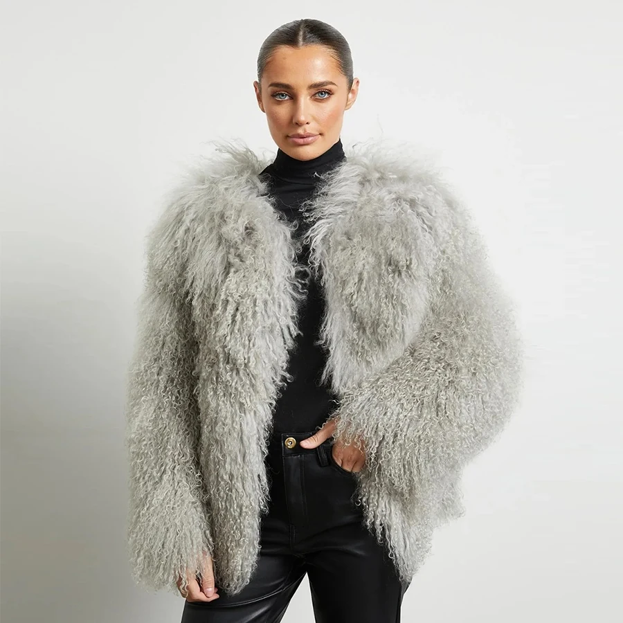 Natural Sheepskin Jacket Real Fur Jackets Women Mongolian Lamb Fur Coat Round Collar Best Selling Short Coat