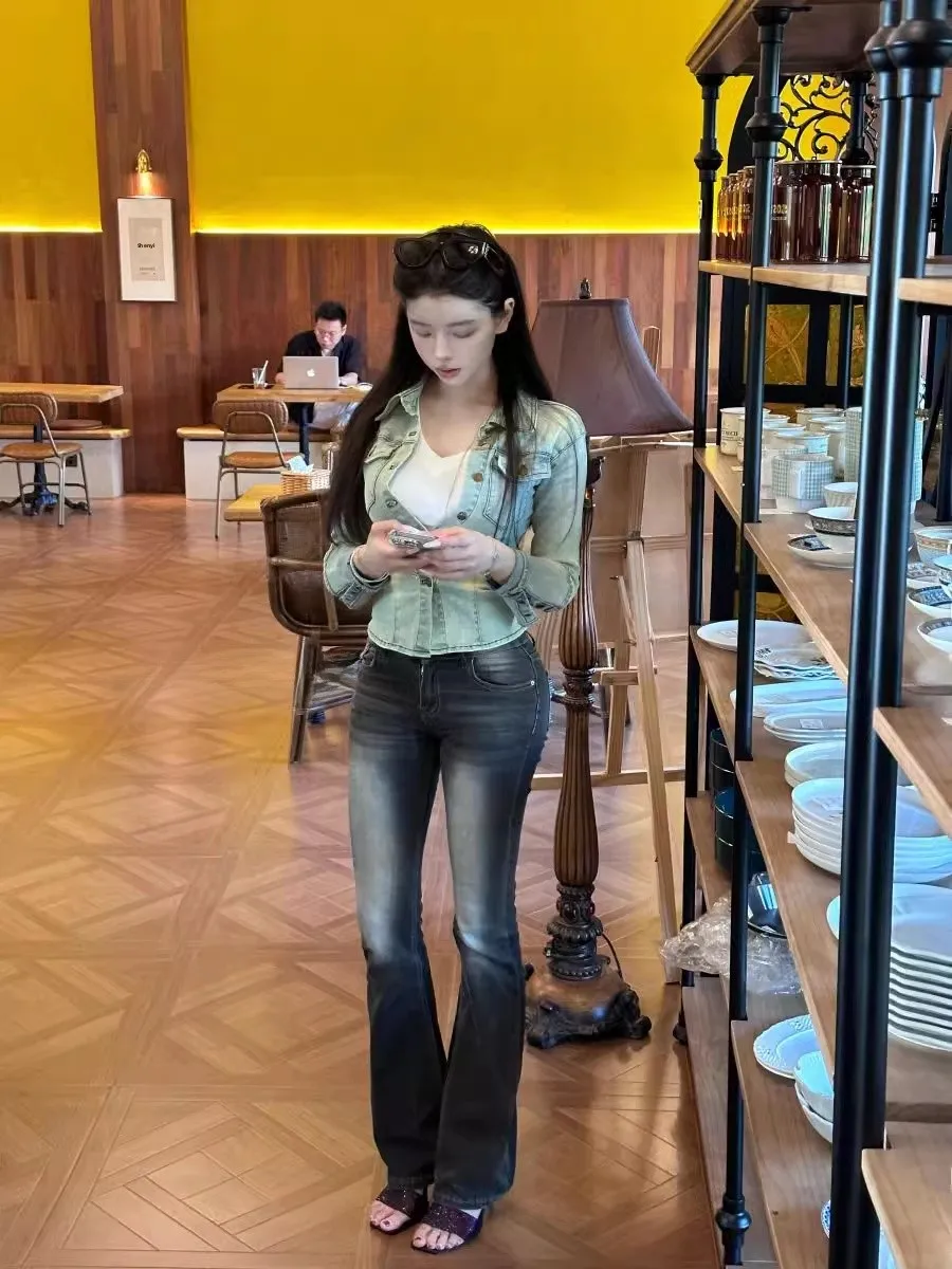 

Джинсы с эффектом похудения, винтажные, с высокой талией, на молнии, расклешенные, женские, повседневный стиль, осенне-весенний сезон