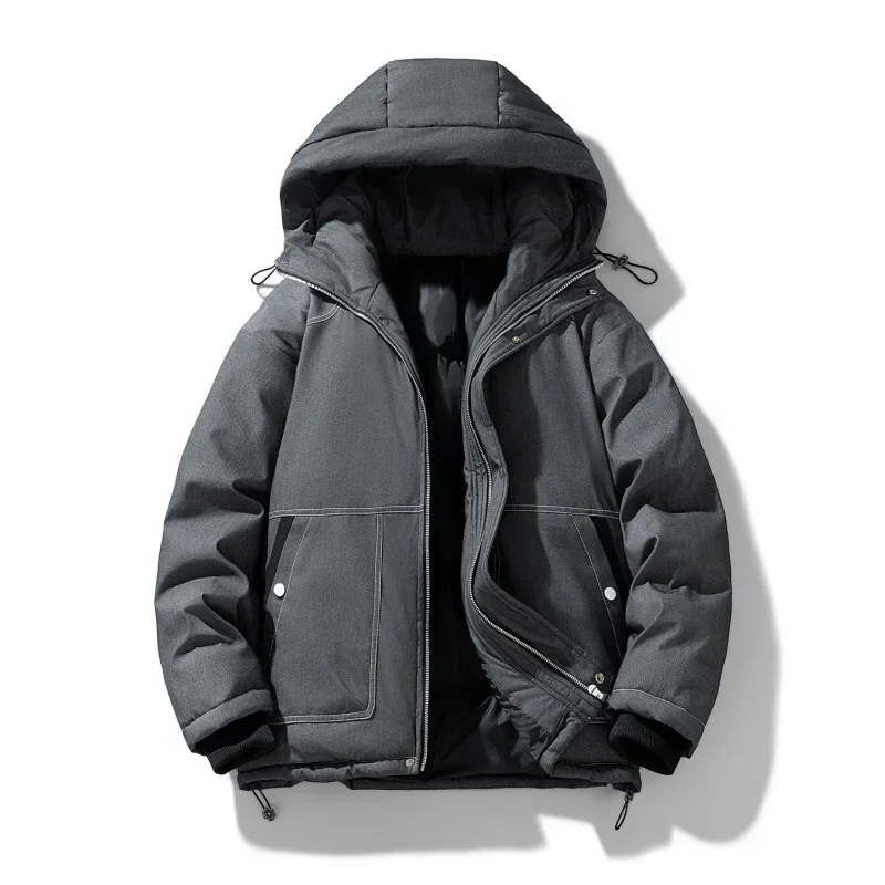 

2025 мужское пальто, зимнее утепленное однотонное мужское пуховое пальто, модная свободная мужская куртка с длинным рукавом и карманом на молнии, с капюшоном