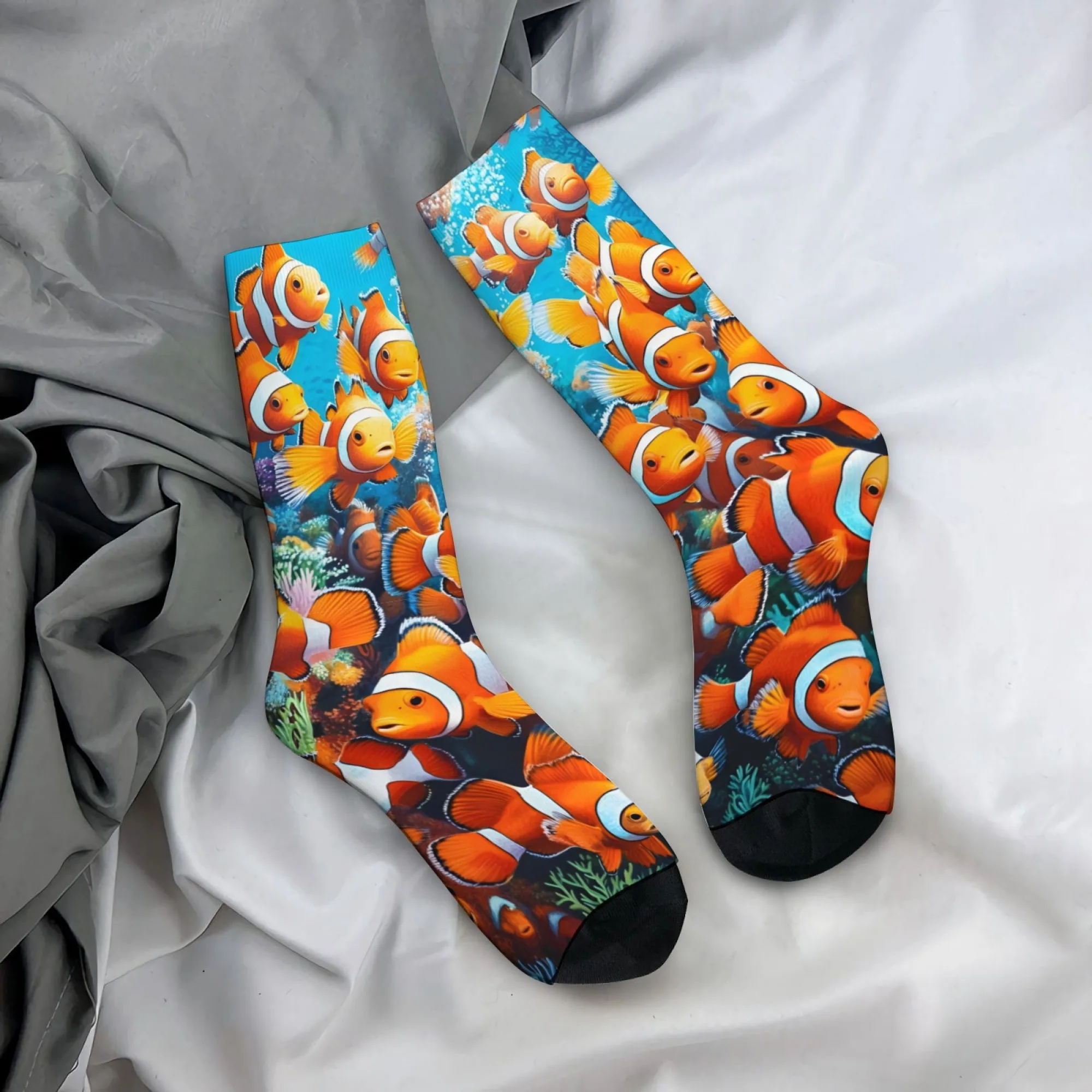 

Новые мужские носки с принтом рыбы-клоуна в стиле Харадзюку, уличный стиль, удобные, дышащие, нескользящие, забавный подарок для вечеринок и праздников