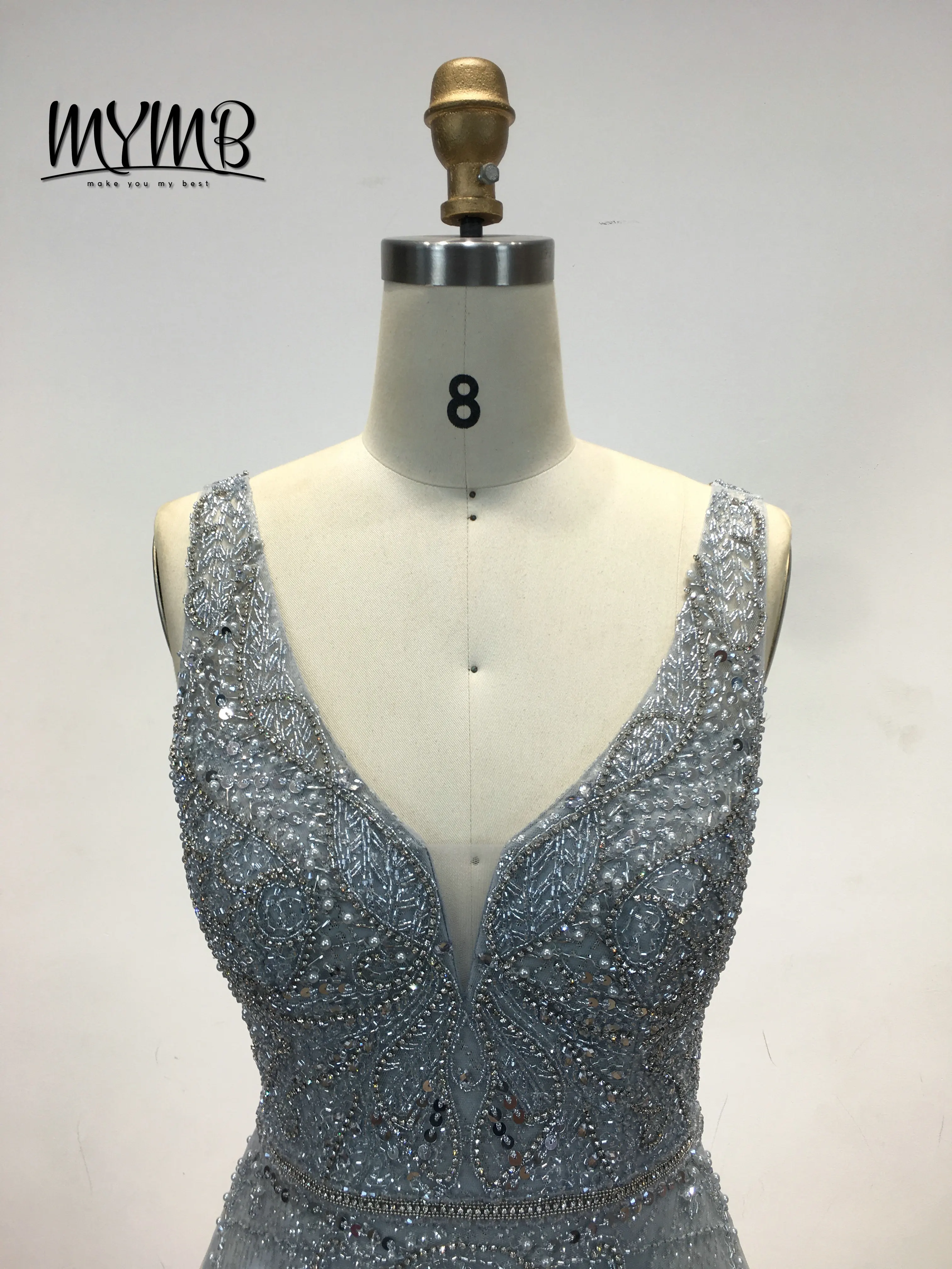 MYMB Luxury Sleeveless Handmade Beading Evening Dresses V Neck a Line Elegant Long Women's Dress Plus Size Prom Dress DSQL62284