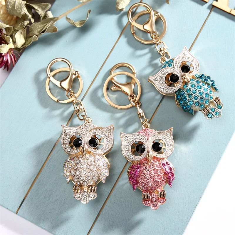

Fashion Owl Keychain Charm Animal Pendant Jewelry Handbag Purse Bag Key Ring Women Ornament Car Key Chain Gift 3 Color