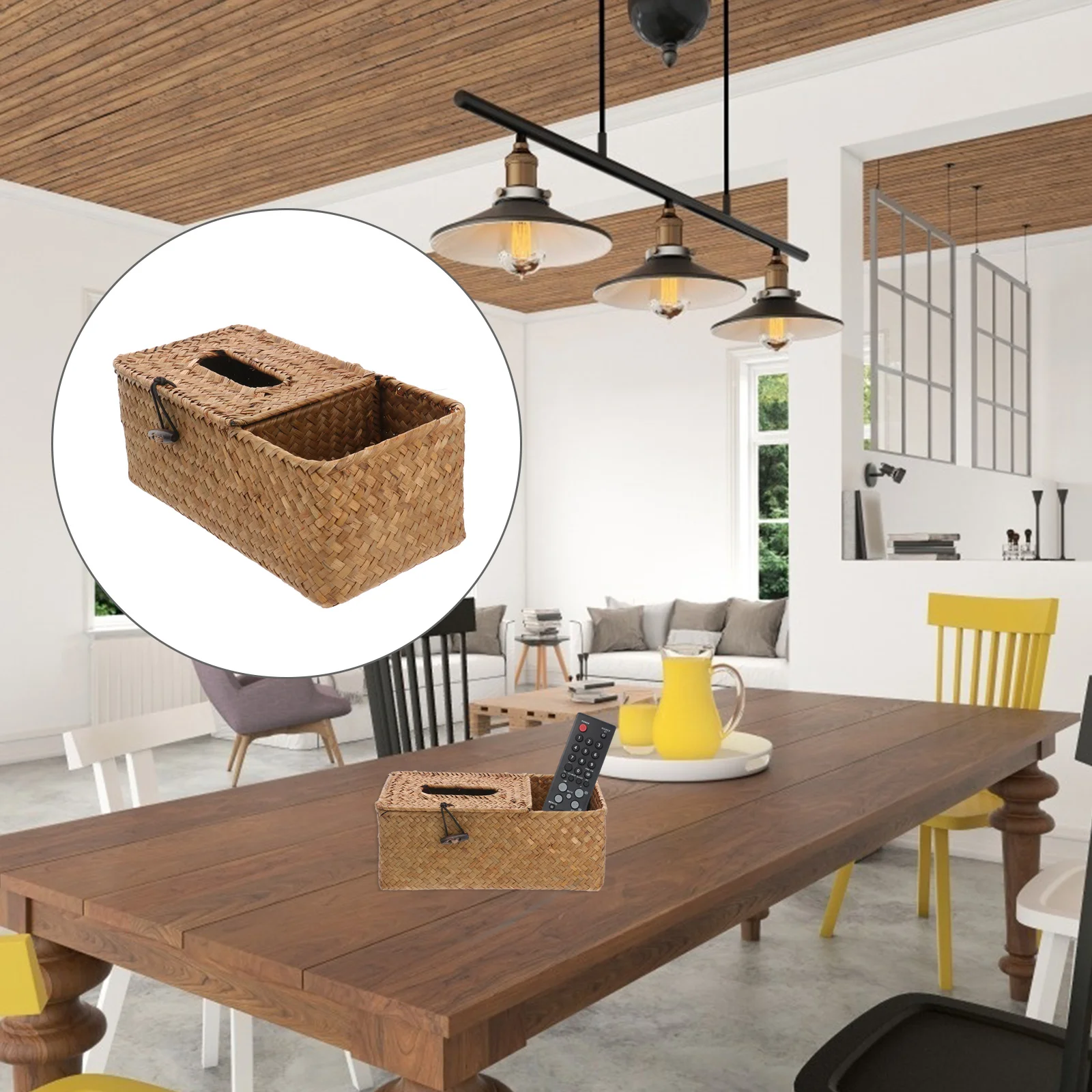 

Woven Tissue Box Seagrass Storage Box Lid Multi purpose Container Home Decor Remote Control Holder Natural Design