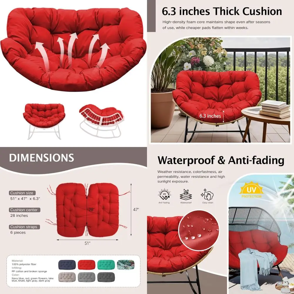 

6,3-дюймовая водонепроницаемая подушка для стула-яйца с завязками, подушка для качели из ротанга для использования на открытом воздухе в помещении