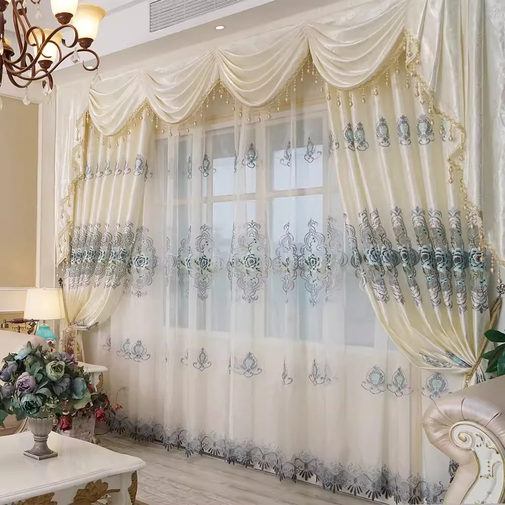 

European Luxury High-end Living Room Floor-to-ceiling Bedroom Balcony Simple European Sunscreen Embroidered Curtains Gauze