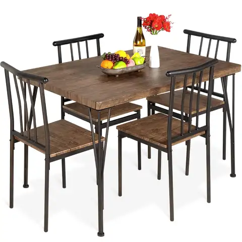 5-Piece Metal and Wood Indoor Modern Rectangular Dining Table Furniture Set for Kitchen, Dining Room, Customized