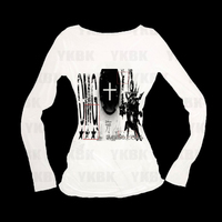 Fashion Women Anime Y2K Print T-shirt Long Sleeve Crew Neck with Daily Streetwear Summer Casual Slim-fitting Cross Lady Vintage