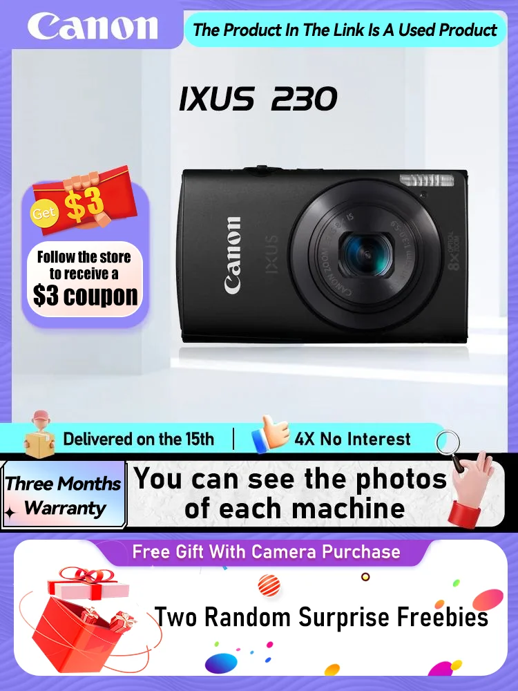 كاميرا Canon IXUS 185 IXUS 230HS المحمولة بطاقة صغيرة رقمية 8X عدسة تكبير بصري 1080P HD كاميرات فيديو ELPH 185 ELPH 310 (مستعملة) #1