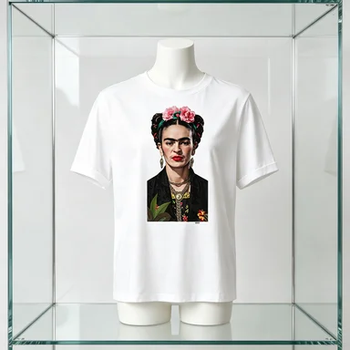 2026 Fashion Skin-friendly Camiseta Con Diseño Artístico De Frida Kahlo, Retrato Floral Regalo Para Amantes Del Bohemio Tee