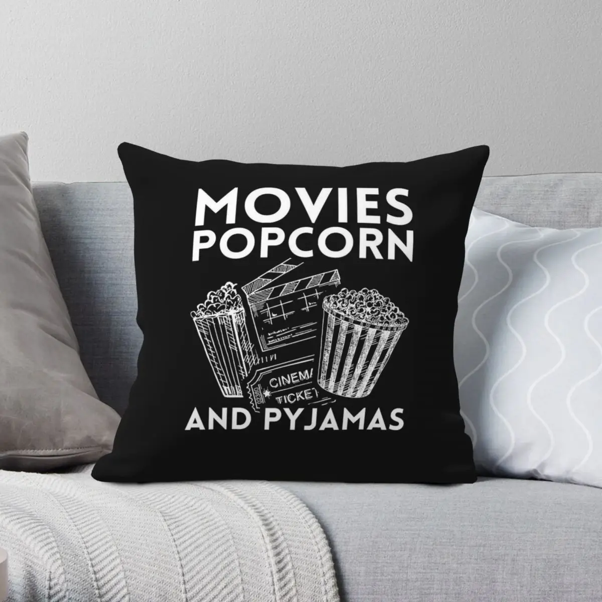 Snack Cinema Chill películas palomitas de maíz funda de almohada cuadrada poliéster lino terciopelo decoración creativa funda de almohada funda de cojín para coche