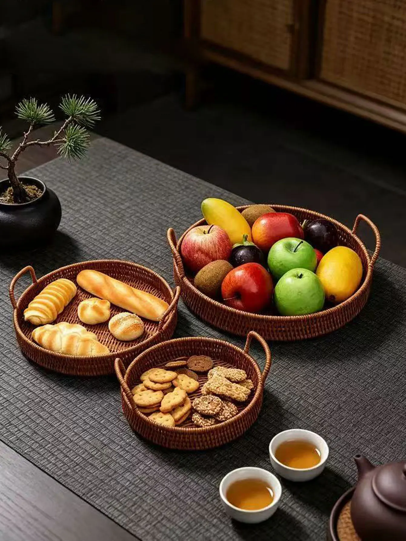 Dual-Use Rattan-Style Woven Basket for Home and Commercial Use, Suitable for Bars, Ktvs, Fries, Peanuts, Candy, Fruit, and Snack Display, 1 Piece view 3