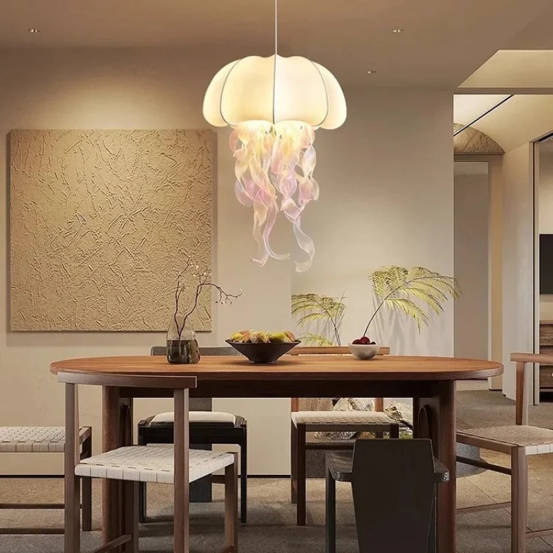 Creative Silk Coffee Bar Bar Decorative Light Wabi Sabi Style Fashionable Dreamy Jellyfish Silk Pendant