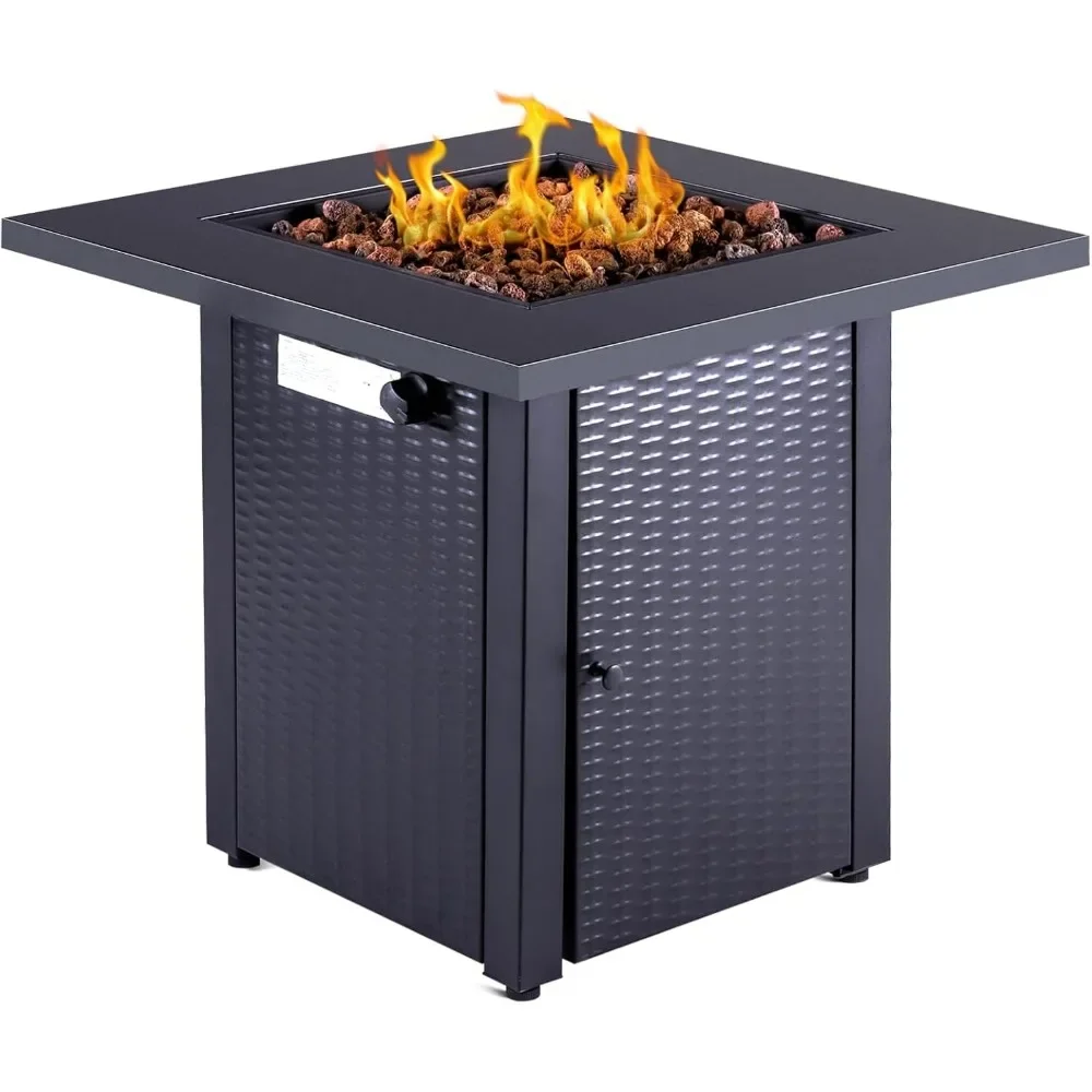 28in Fire Pit Table with Lid, Lava Rock, ETL Certified, 50,000BTU, Add Warmth To Partie, 2 in 1 Steel Propane Gas Fire Pit Table