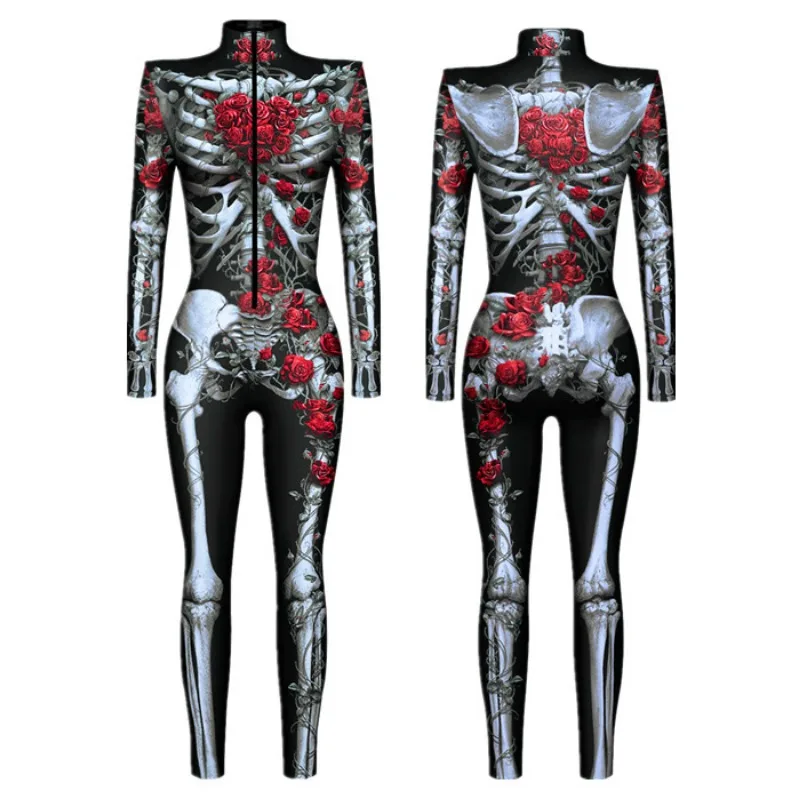 Animal Scales Peacock Feather Snake Skin Interesting 3D Punk Gothic Women Sexy Halloween Slim Jumpsuit Cosplay Costume Bodysuit