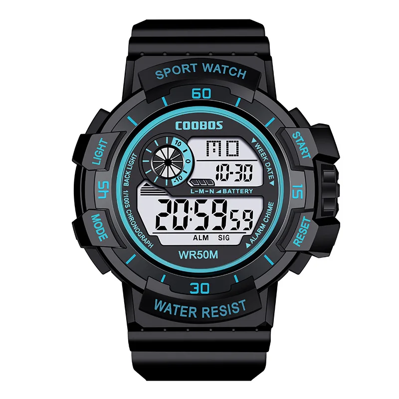 COOBOS 30M Waterproof Digital Watch for Men Sports Electronic LED Wristwatch Casual Luminous Black Blue Man Clock reloj hombre