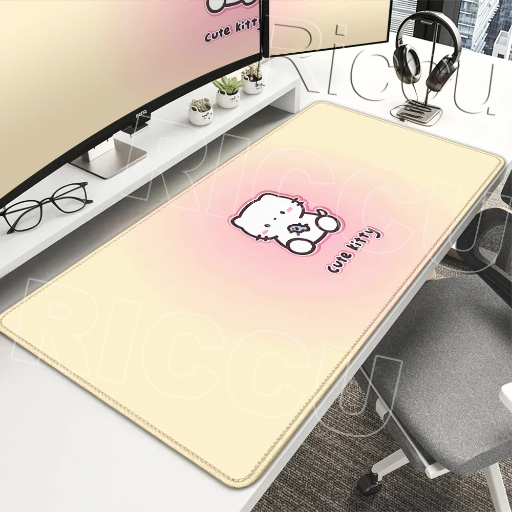 Kawaii Cartoon Kitten Gradient Mousepad Large Rubber Base Table Desktop Mat Office Gamer Computer Speed Type Carpet Keyboard Pad