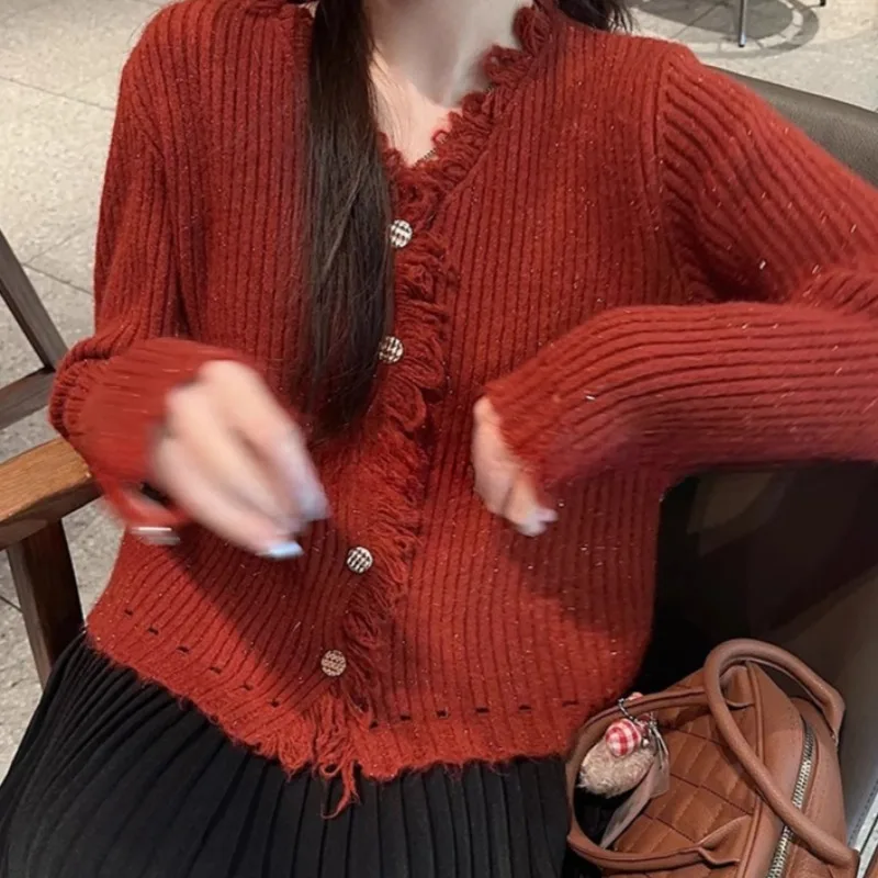 여성용 브이넥 가디건 젊은 소녀 캐주얼 한국 스타일 솔리드 봄 가을 올매치 대학 스타일 편안하고 인기 있는