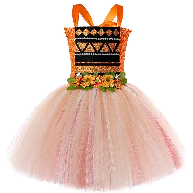 Moanna Princess Costumes for Girls Indian Style Ballet Tutu Dress with Necklace Kids Christmas Halloween Outfit Holiday clot@0Z*