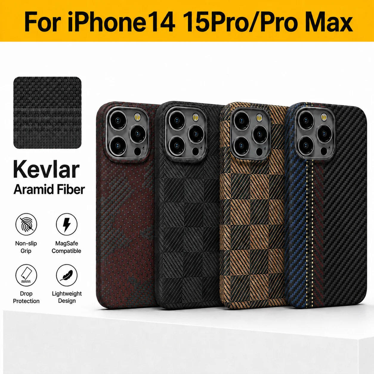 

For iPhone 14 15 Pro/Pro Max.Aramid fiber carbon fiber magnetic phone case ultra-thin and lightweight business protective case