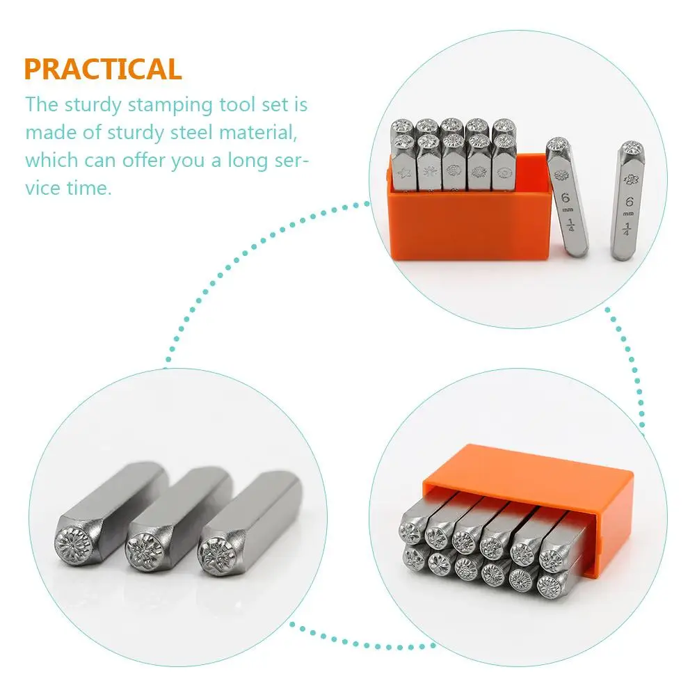 12pcs Flower Pattern Metal Stamping Kit Steel Stamps for Jewelry Making Tin Plastic DIY Craft Supplies