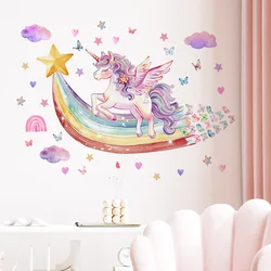 2Pcs Rainbow Unicorn Butterflies Wall Sticker Baby Room Girls Kids Room Decor Wall Art Bedroom Decoration Living Room Wall Decal