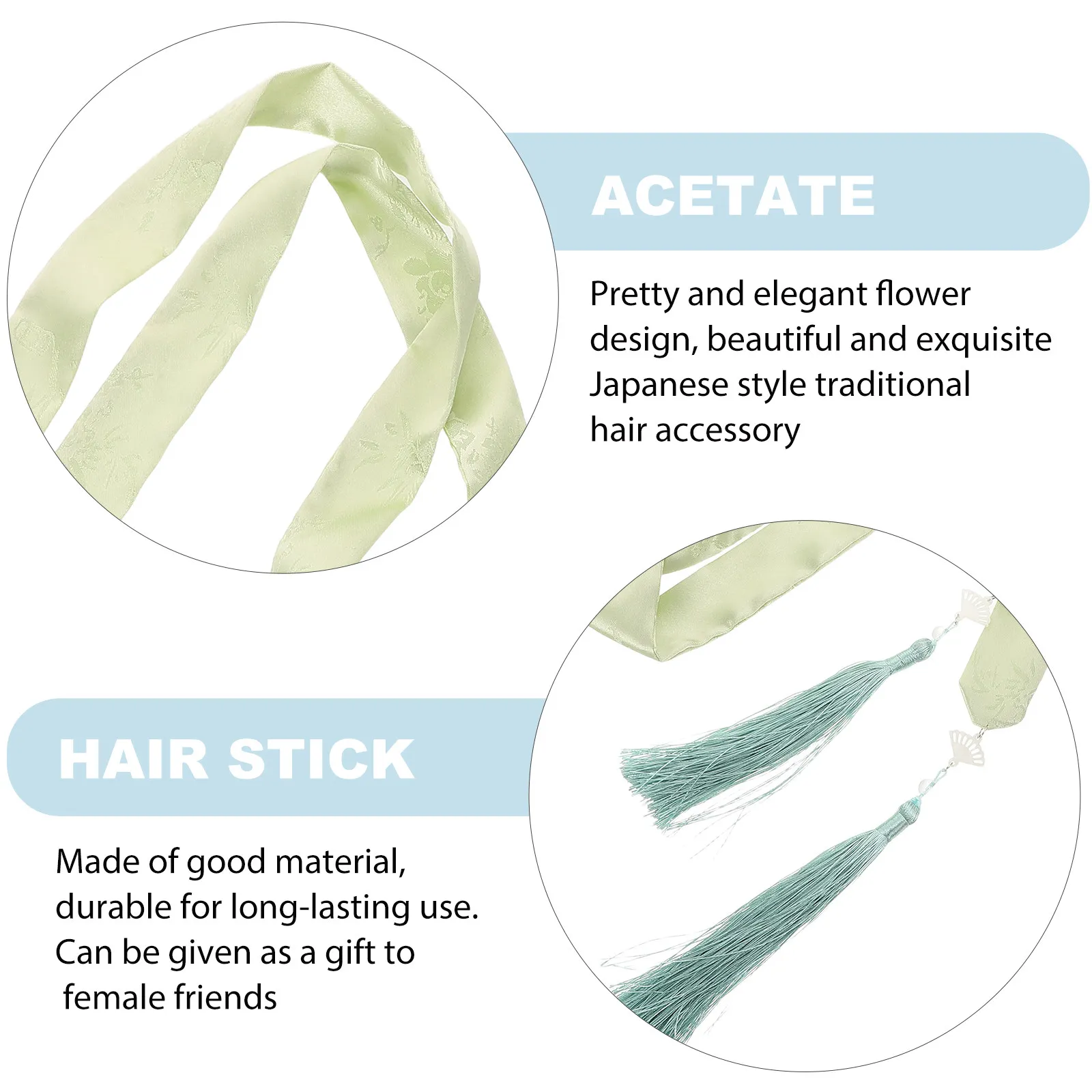 Hanfu Hair Ribbon Silky Green Chrysanthemum Bamboo Pendant Flowing Tassel Traditional Festival Accessory