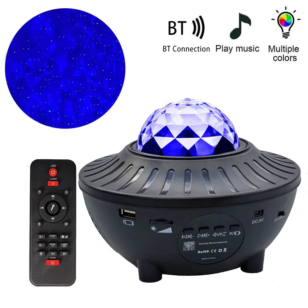 LED Galaxy Projector Ocean Wave LED Night Light Music Player Remote Star Rotating Night Light Luminaria For kid Bedroom Lamp