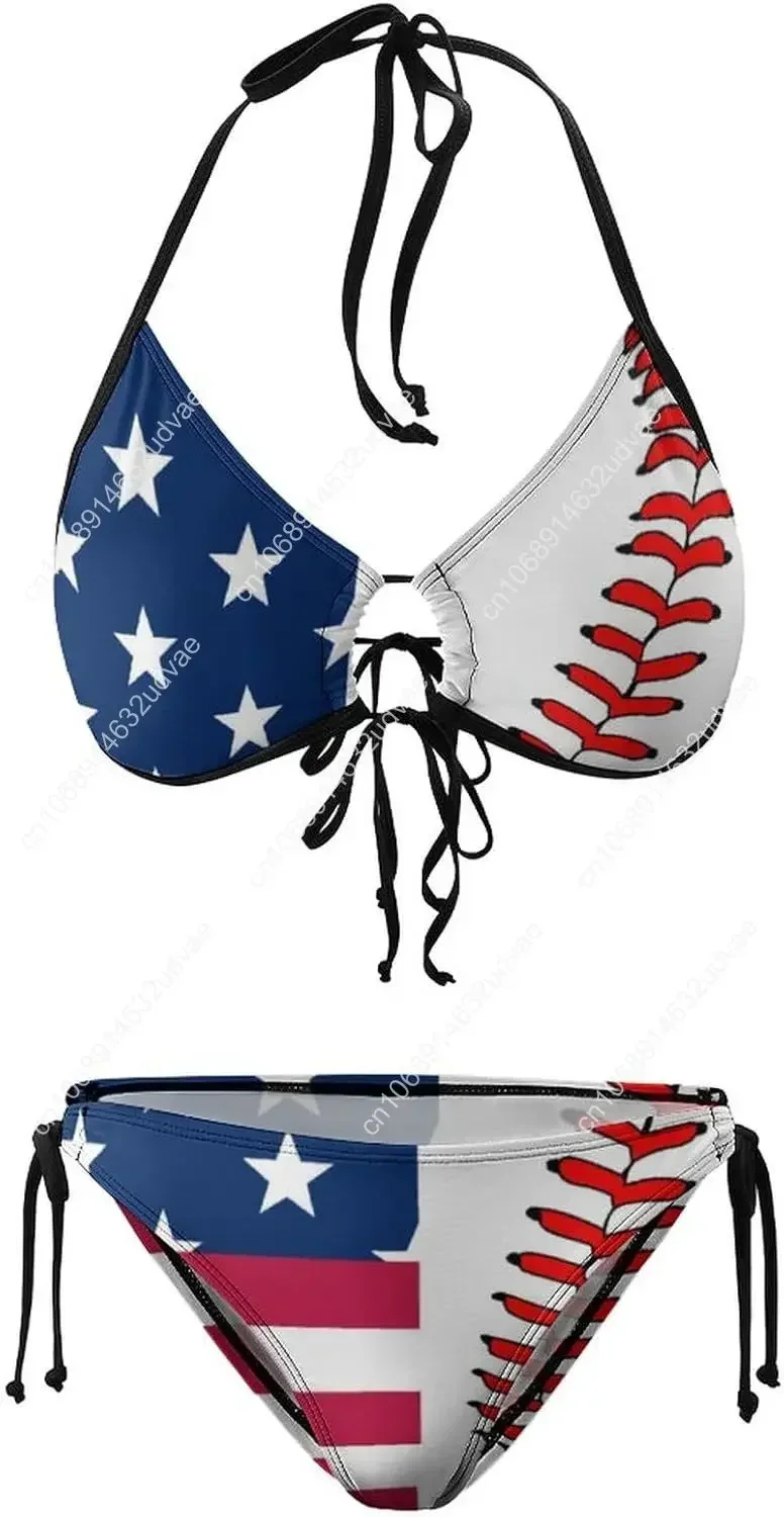 Conjunto de biquíni com bandeira de Porto Rico PR com sutiã e triângulo de tiras para mulheres