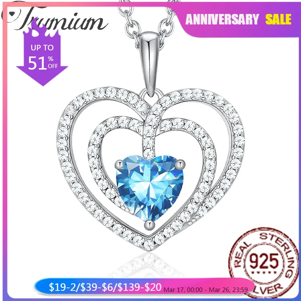 Trumium 925 Sterling Silber Herz geschnitten Halo Birhtstone Halsketten für Frauen erstellt-Edelsteine cz Anhänger Schmuck Muttertag Geschenk