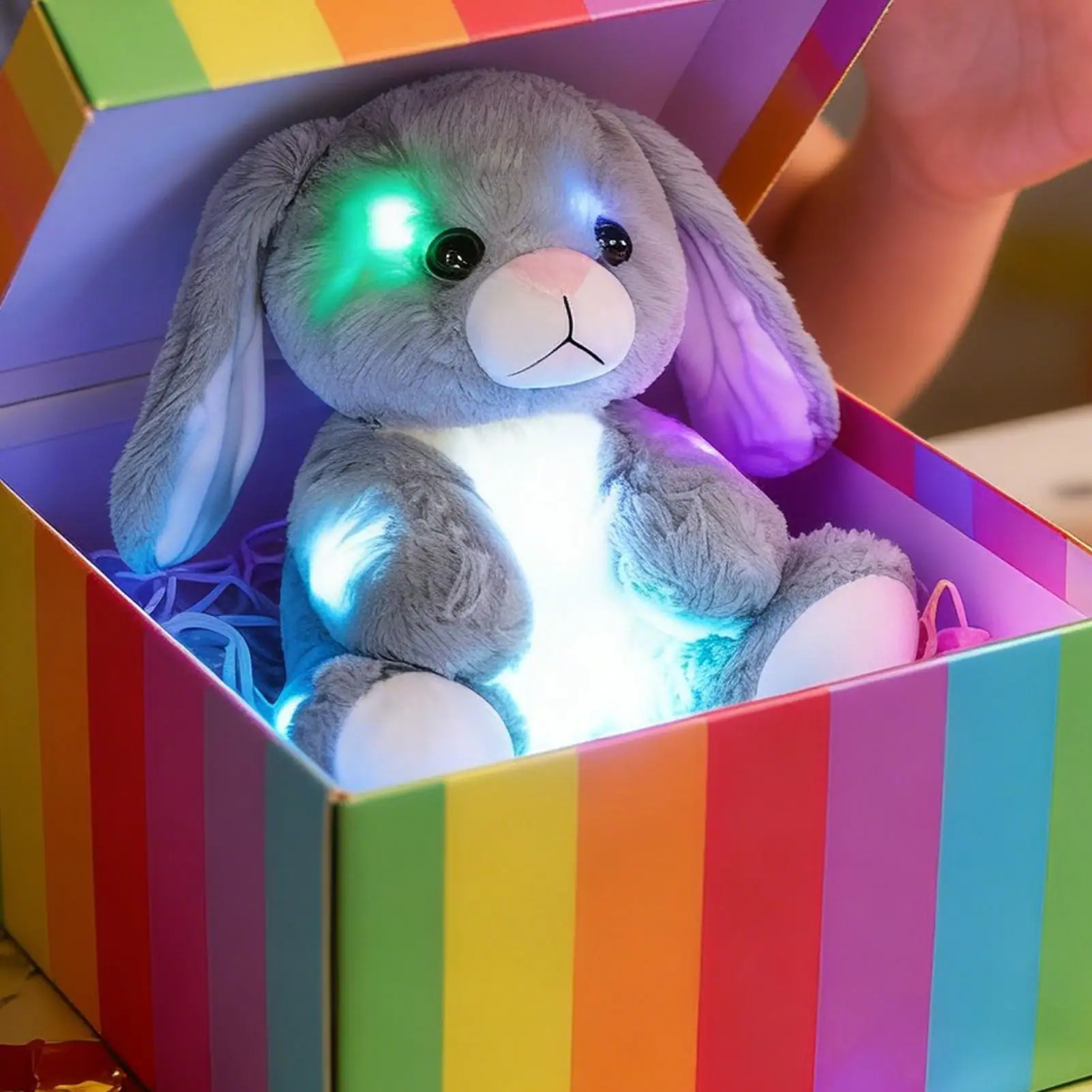 Leuchtendes Plüschtier, 9,8 Zoll Häschen, kuschelige Puppen, Sammlerspielzeug, gefüllter Hase, Plüsch für Jungen und Mädchen, Zuhause, Kinderzimmer, Schlafzimmer