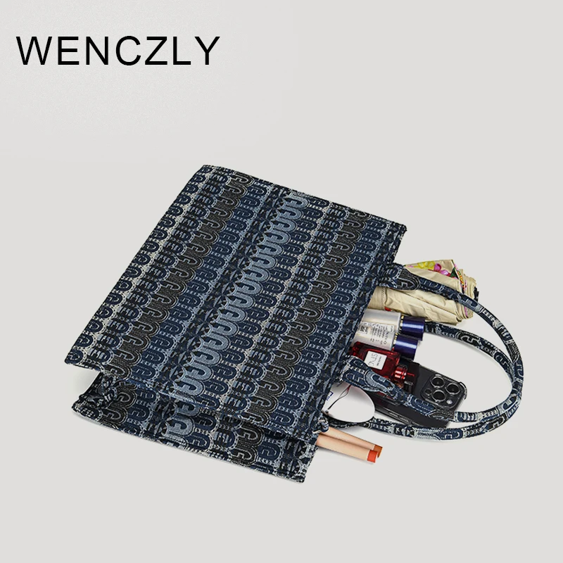 WENCZLY Tote Bag For Women Luxury Designer Handbags And Purse Canvas Letter Embroidery Decoration 2023 New In Crossbody Bags