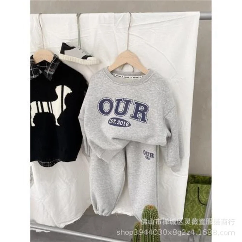 Kinder Fleece-Gefütterte Sets Herbst Jungen Mädchen Dicke Warme Anzüge Baby Sweatshirts+Jogginghosen 2-teilig Winter Kinderkleidung Outfits 2-8 Jahre – Detail 3