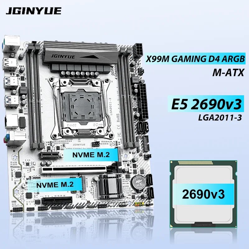 JGINYUE X99 Motherboard kit LGA 2011-3 with CPUXeon E5 2690 V3 support DDR4 RAM Memory NVME USB 3.0 Desktop X99M GAMING D4/ARGB