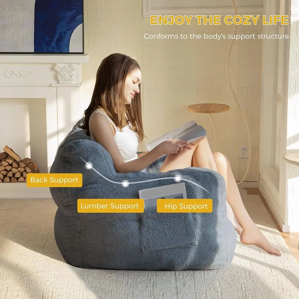 Accogliente poltrona a sacco trapuntata in blu polveroso per soggiorni, dormitori e camere da letto