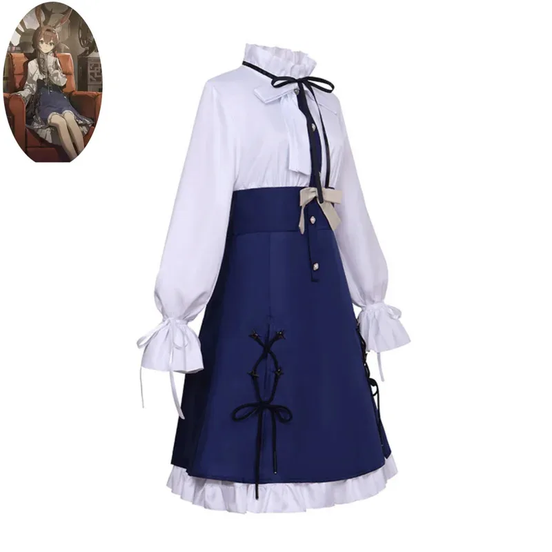 Anime Game Arknights Amiya Cosplay Costume White Shirt Dress Wig Hair Hoop Ears Adult Woman Cute Christmas Halloween Suits;2k,j'