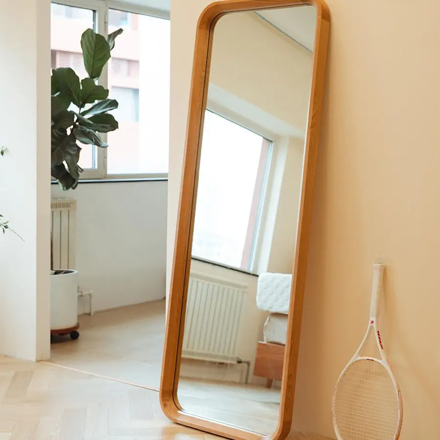 full-body mirror home floor-to-ceiling full-length mirror Nordic bedroom cloakroom full-body fitting mirror cherry wood