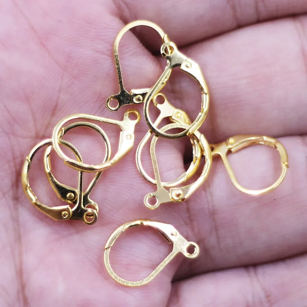 300Pcs Earring Wires Copper Lever Back Gold Plated Jewelry DIY Making Findings 16x10mm