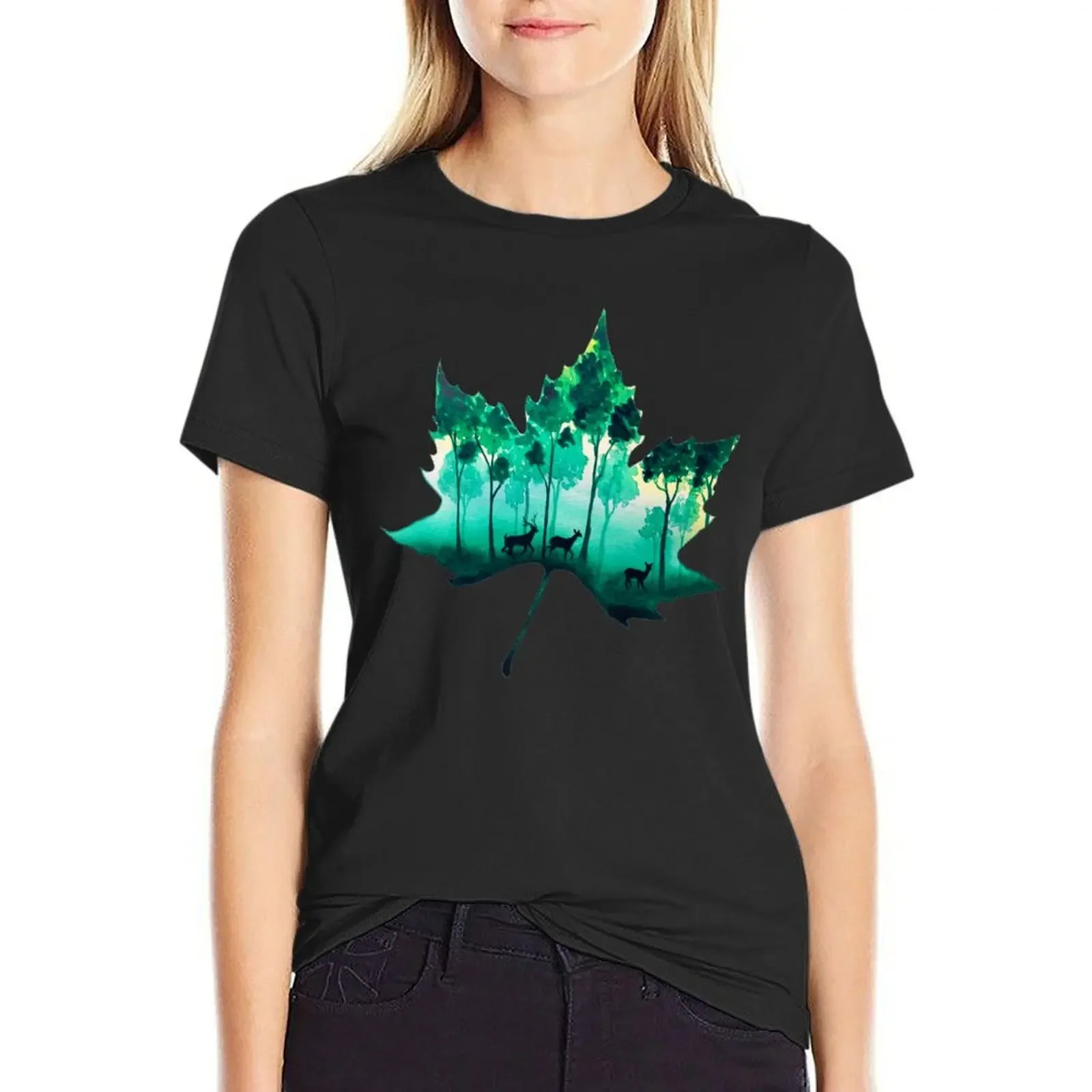 

Forest Leaf T-Shirt plus size tops anime customs t-shirts for Women pack