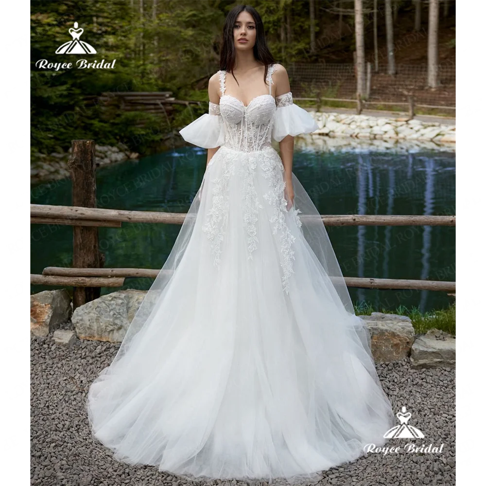 Roycebridal V คอชุดแต่งงานสาย 2025 ลูกไม้ Court Train ชุดแต่งงานที่กําหนดเอง vestido de casamentogelinlikhochzeitskleid