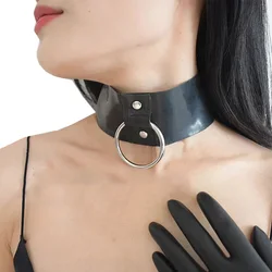 Latex Neck Choker Rubber Fetish Collar Chain Role Play Special Occasion Metal Decoration Handmade S-LA143