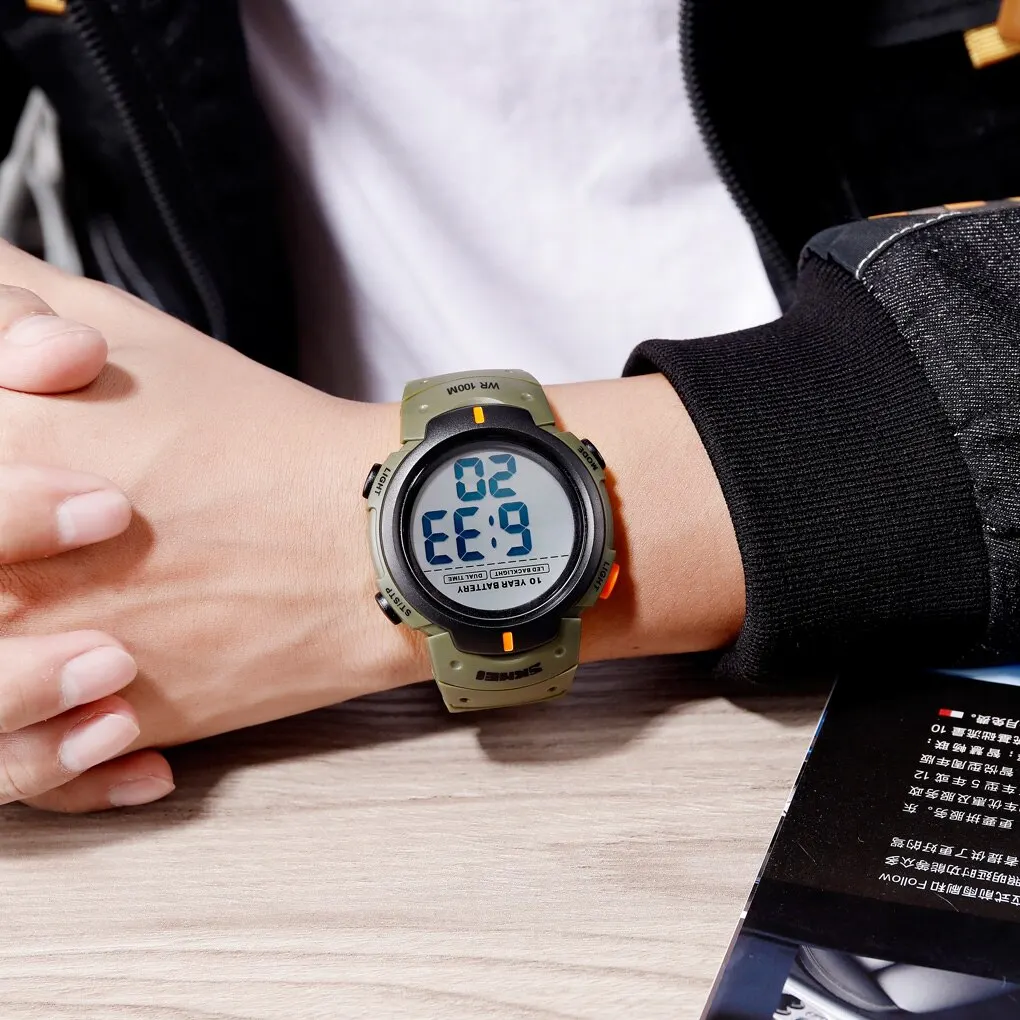 Skmei Digital Sport Watches Mens  Led Light Display Chrono 10bar Top Waterproof Wristwatch 10 Year Battery Life Alarm Date Clock