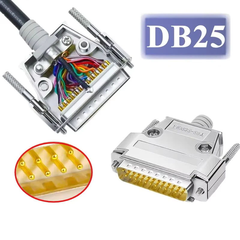 DB25 Metal Connector Soldering Male Female 25 Pin Connectors Industrial Gold-plated Needle 25P Plug for Communication Converter