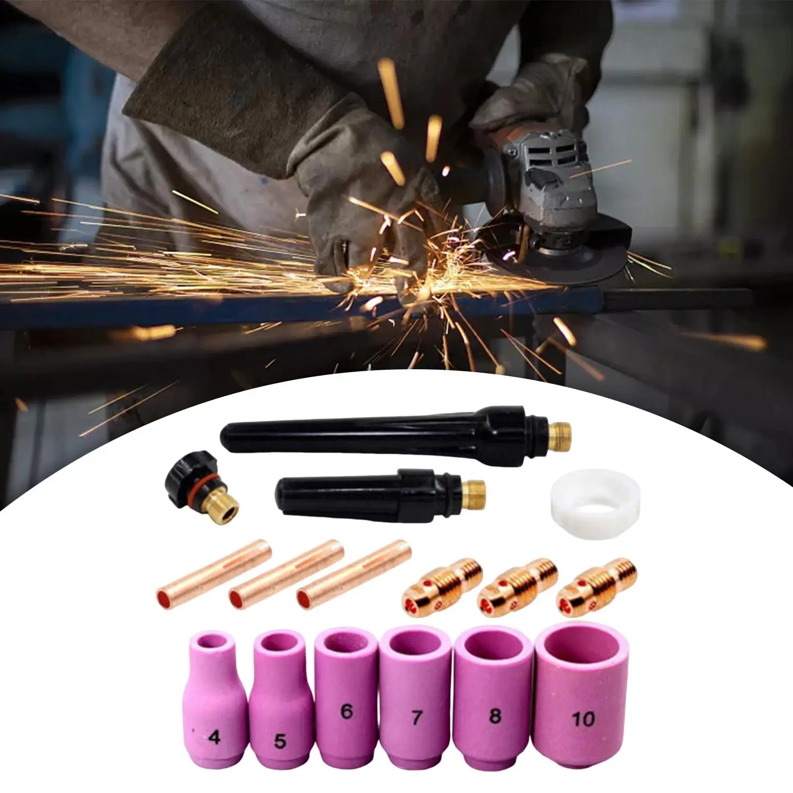 16Pcs TIG Welding Consumables 1/8in 3.2mm and Collet Kit Copper Clamp for 9 20