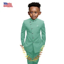 Turquoise Color Boys Suit 2 Piece Indian Style Jacket Pants Formal Party Tuxedo Wedding Kids Clothes 2-16 Years Old