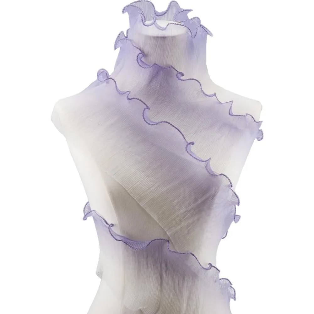 

5 ярдов x 5,24 дюйма, большая кружевная бейка с рюшами, фиолетовая плиссированная органза, шифоновый тюль, украшение, ткань, окантовка