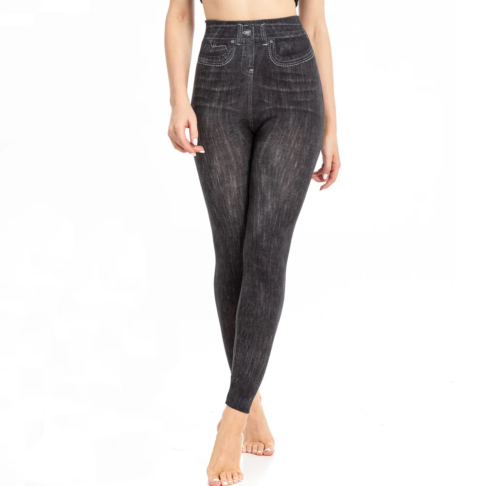 Leggings skinny a vita alta Donna Jeans imitazione Pantaloni da yoga Moda stampata Elastico Shapewear Fitness Jogging Collant da ciclismo